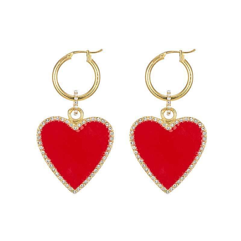 Dainty Red Heart Luxury Pendant Earrings Modern New Minimalist Gold Charm Earring Circle Fashion Street Style Fashion For Woman