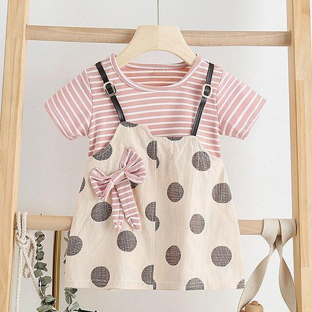 Modern Luxury Baby Girl Summer Party Clothing Cherry Dot Princess Dresses Bow Hat Outfits For Girls