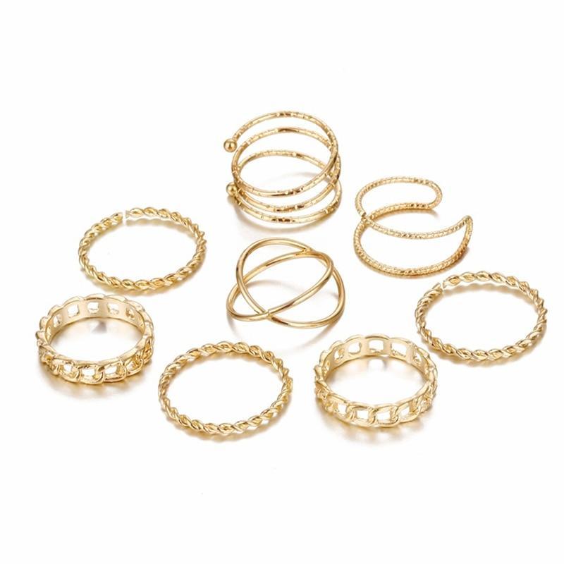 Original Design Gold Color Round Hollow Geometric Rings Set For Women Fashion With Cross Twist Open Ring Design