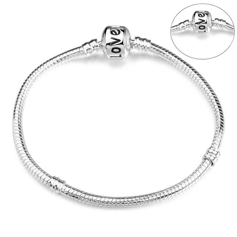 Luxury Modern High Quality Authentic Silver Color Snake Chain Fine Bracelet Fit European Charm Bracelet for Women With Heart and Star