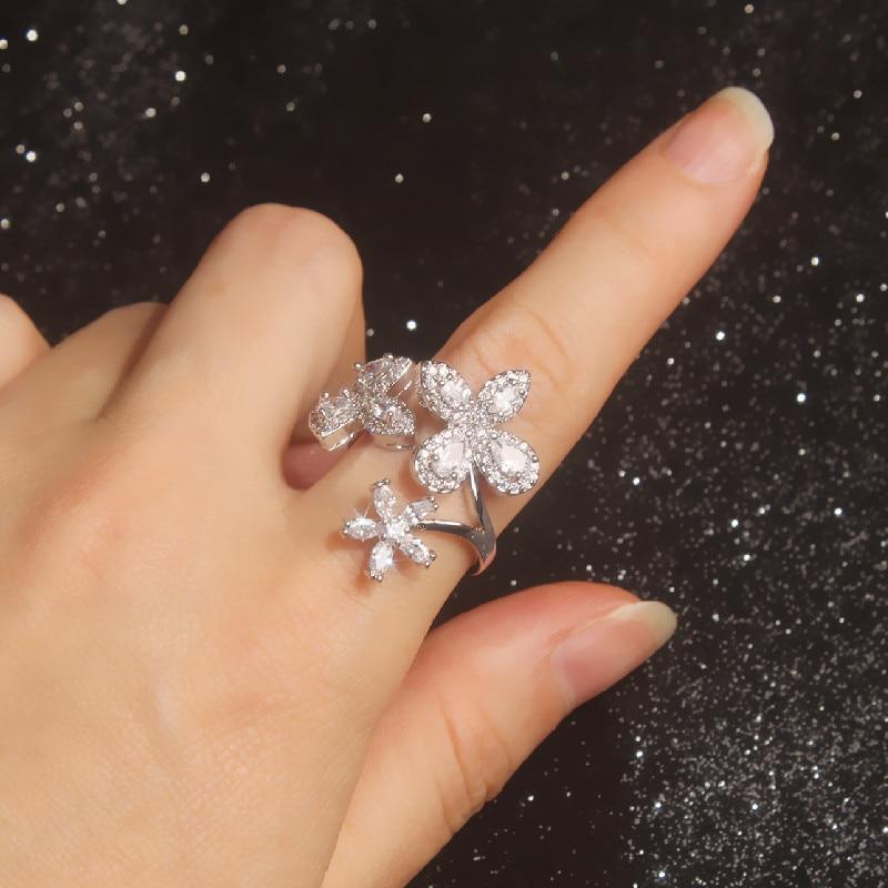 New Design Fashion Jewelry Opening High-Grade  Zircon Butterfly Ring Luxury Shiny Cocktail Party Ring For Women