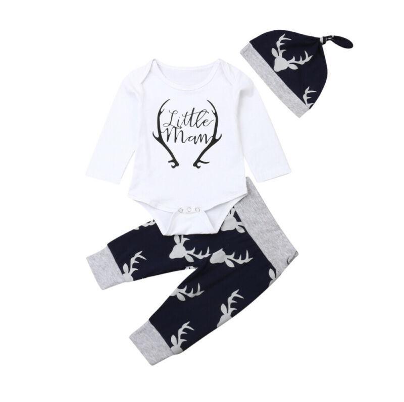 Newborn Baby Boy Clothes Costume Little Man Romper+Deer Leggings+Hat Warm Outfit Baby Boy Infant Clothes In elegant Modern Design