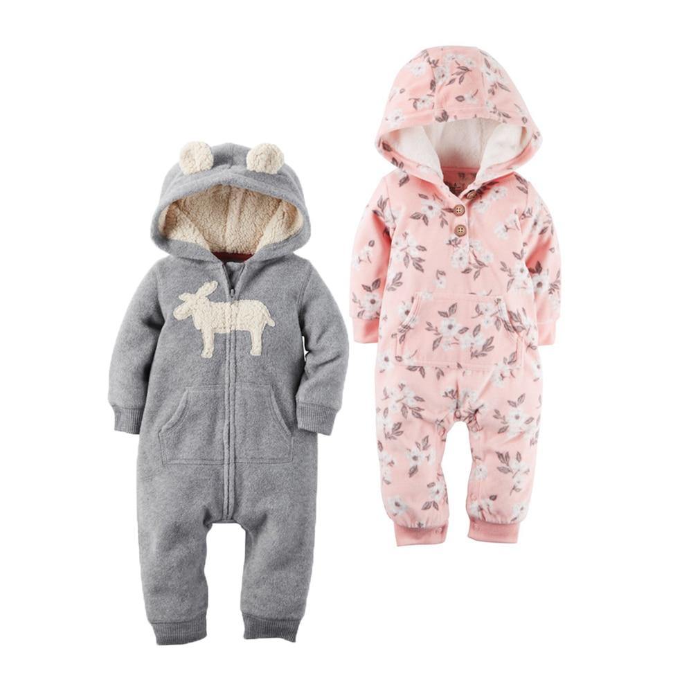 Modern Popular Fashion Newborn One Piece Fleece Hooded Jumpsuit Long Sleeved Baby Body suits Romper For Girls and Boys Kids