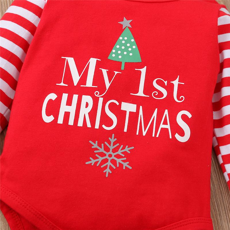 3PCS  Romper Jumpsuits+Striped Pant Christmas Clothes Set Kids for Infant Boys/Girls In Christmas Printed Design