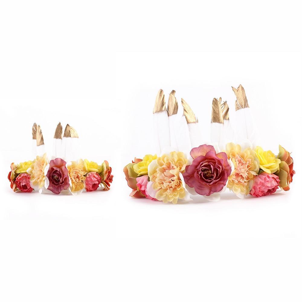 Luxury Modern Brazil Stlye Baby and Mother Feather Flower Headdress  Headwear European Flower Headband For Mother and Daughter