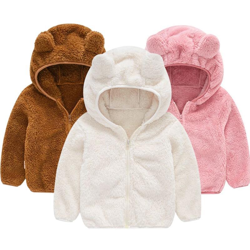 Modern Winter Fleece Children's Sweater Boys and Girls Hoodie Jacket Warm Baby Coat  With Bear Ears