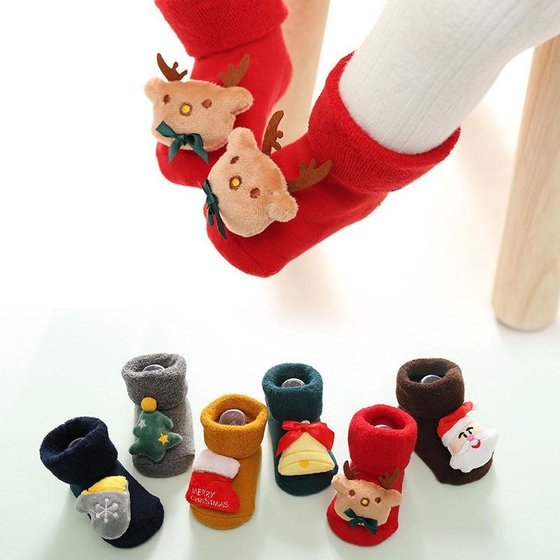 Luxury Modern Christmass Children's Socks With  Doll Baby Keep Warm Elk Non-Slip Socks Newborn For Infant Toddler Kids