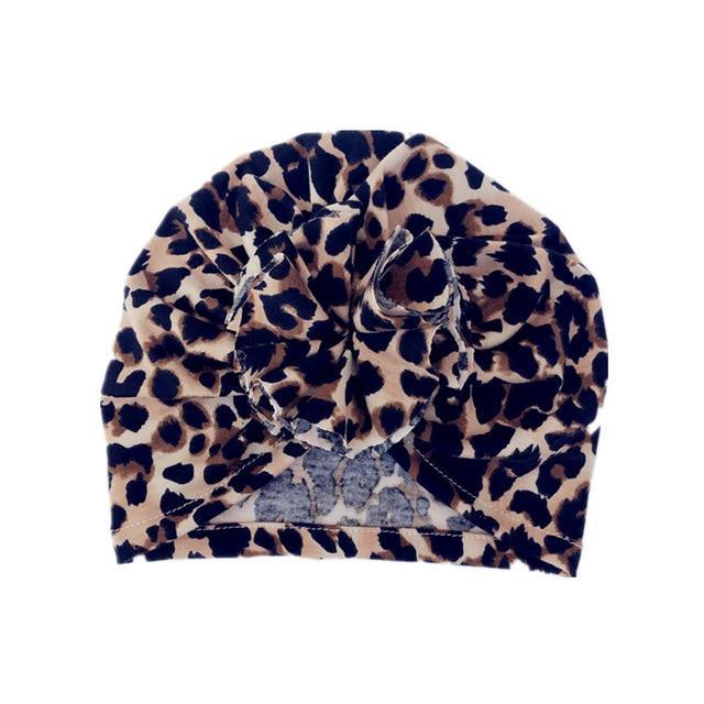 Luxury Modern Newborn Infant Baby Girl Boy and Mom Turban Hat Bows Flower Head Wrap Leopard Hat Cotton Cap For Parent-child