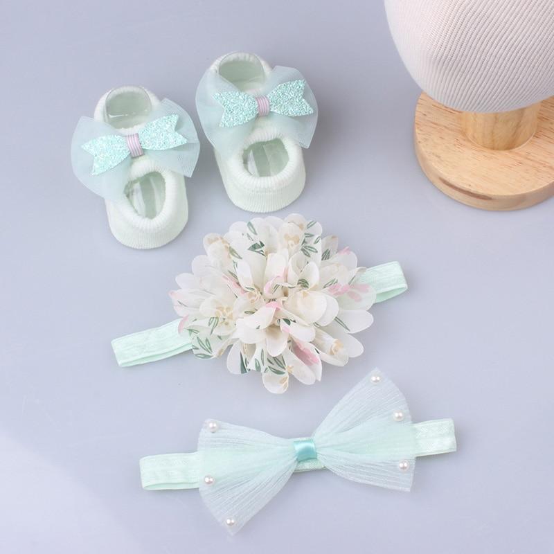 Flower Baby Girl Headband Socks Set Shoes With  Crown Bows Newborn Headbands For Girls Turban Baby Hair Accessories