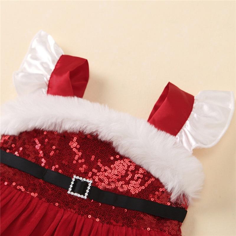 Baby Girls Christmas Romper  Ruffles Fly Sleeve Sequins Red Party Dress Unique Design Excellent Look