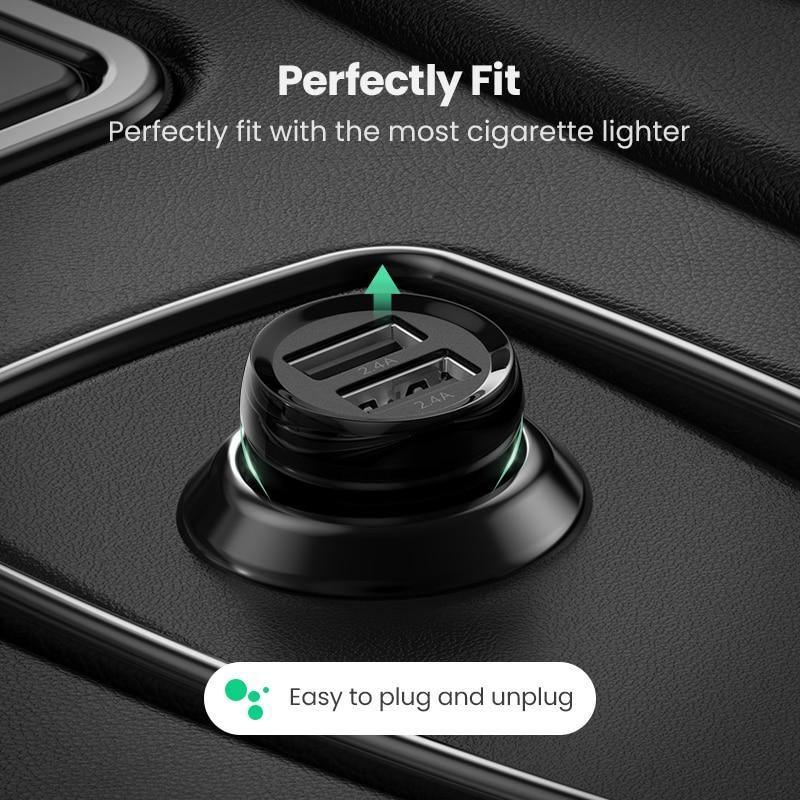 Mini USB Black Car Charger For Mobile Phone Tablet GPS 4.8A Fast Charging Dual USB Car Small Phone Charger Adapter In Car