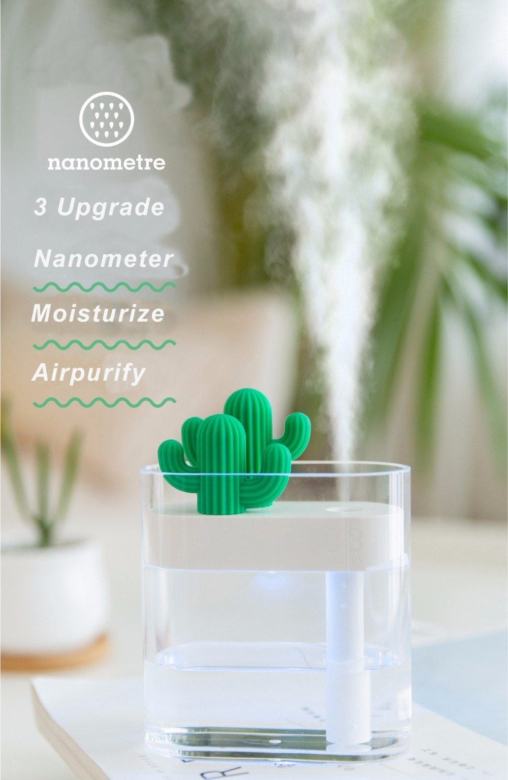 160ML Ultrasonic Air Humidifier Clear Cactus Color Light USB Essential Oil Diffuser Car Purifier Aroma Mist Maker