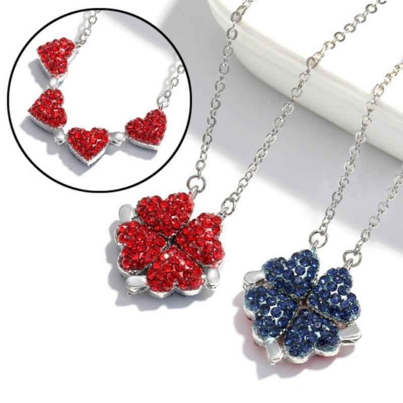 New Fashion Folding Four Clover Pendant Heart Necklaces Simple Flower Necklace for Women Birthday Jewelry