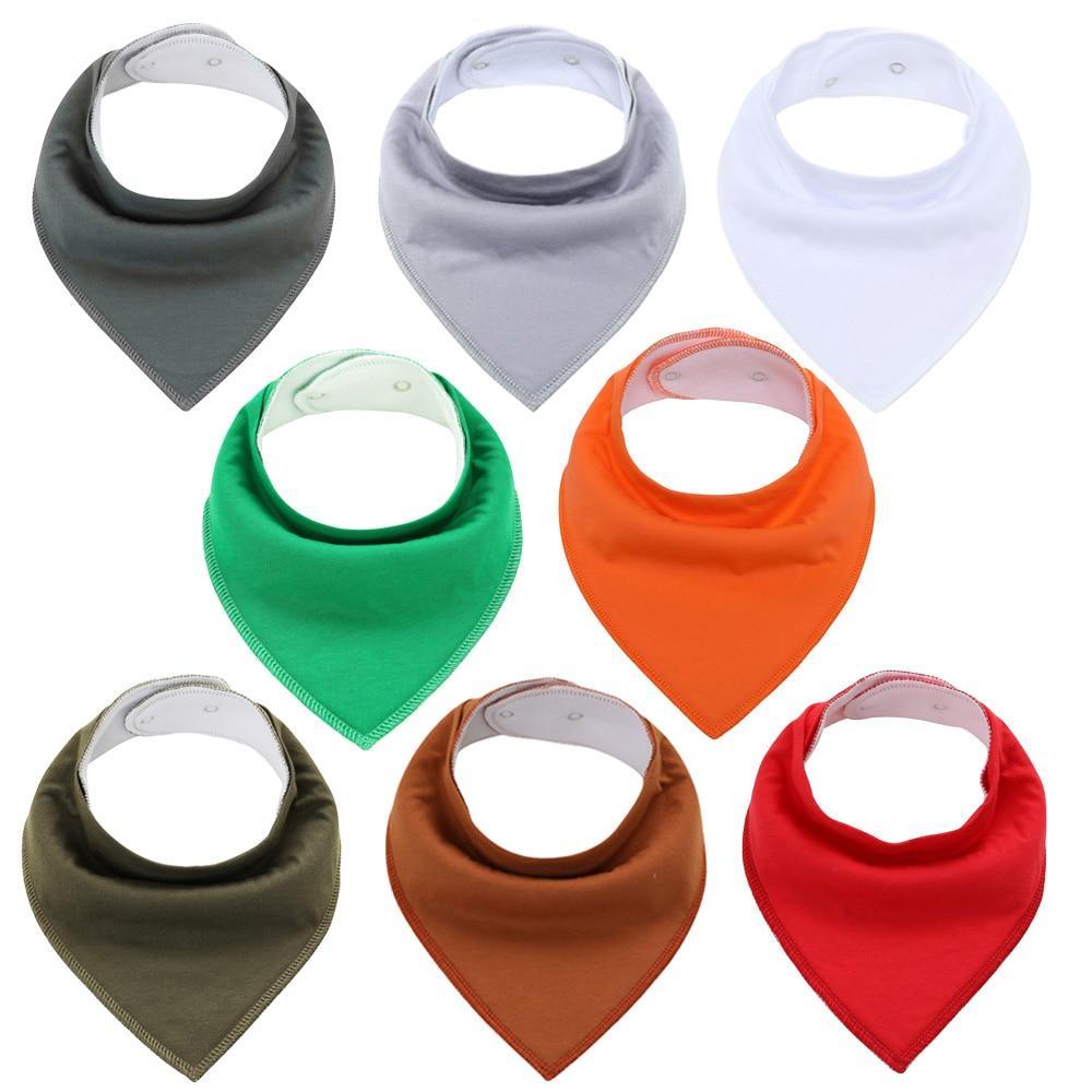 8PCS/SET Comfortable Colorful 100% Organic Cotton Adjustable Snaps Bandana Saliva Bibs For Baby Boys & Girls Kids