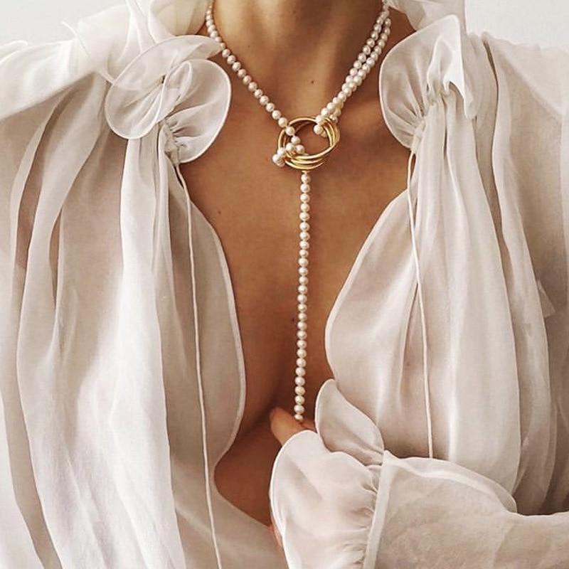 Vintage Gold Portrait Coin Pearl Pendant Necklaces For Women  Fashion Multilayer Pearl Long Necklace 2020 Jewelry