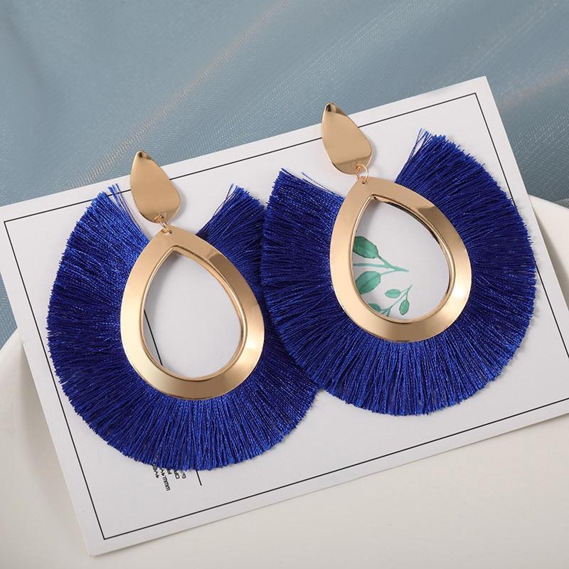 Luxury Elegant Tassel Modern Tassel Earrings for Women In  Cotton Silk Fabric Long Fringe Drop  Earrings Design