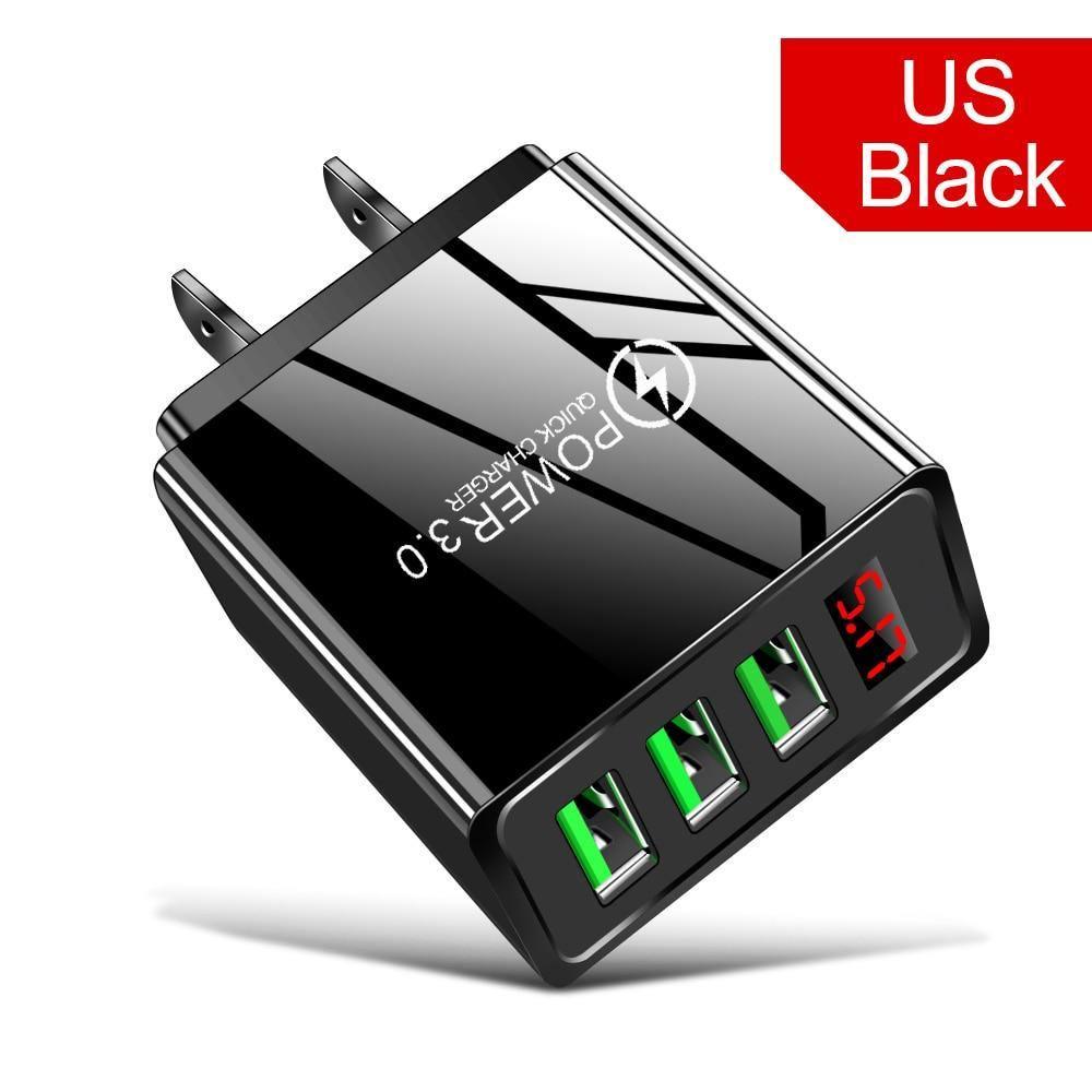 3.1A Quick Charge 3.0 LED Display 3 Ports USB Phone Charger Fast Charging EU Wall Adapter