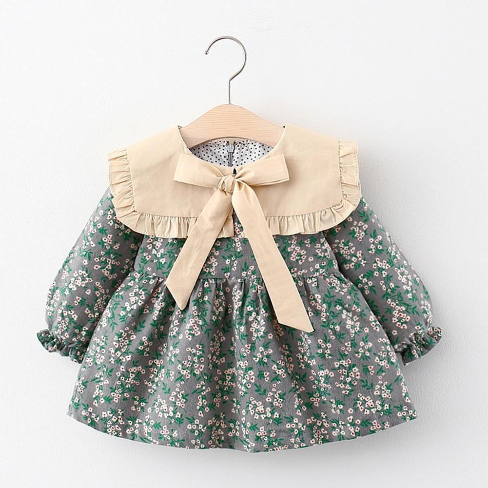 Modern Retro Girl Dress  For Winter Newborn Infant Dress Fashion Cute Cotton Floral Bow baby Party Dress