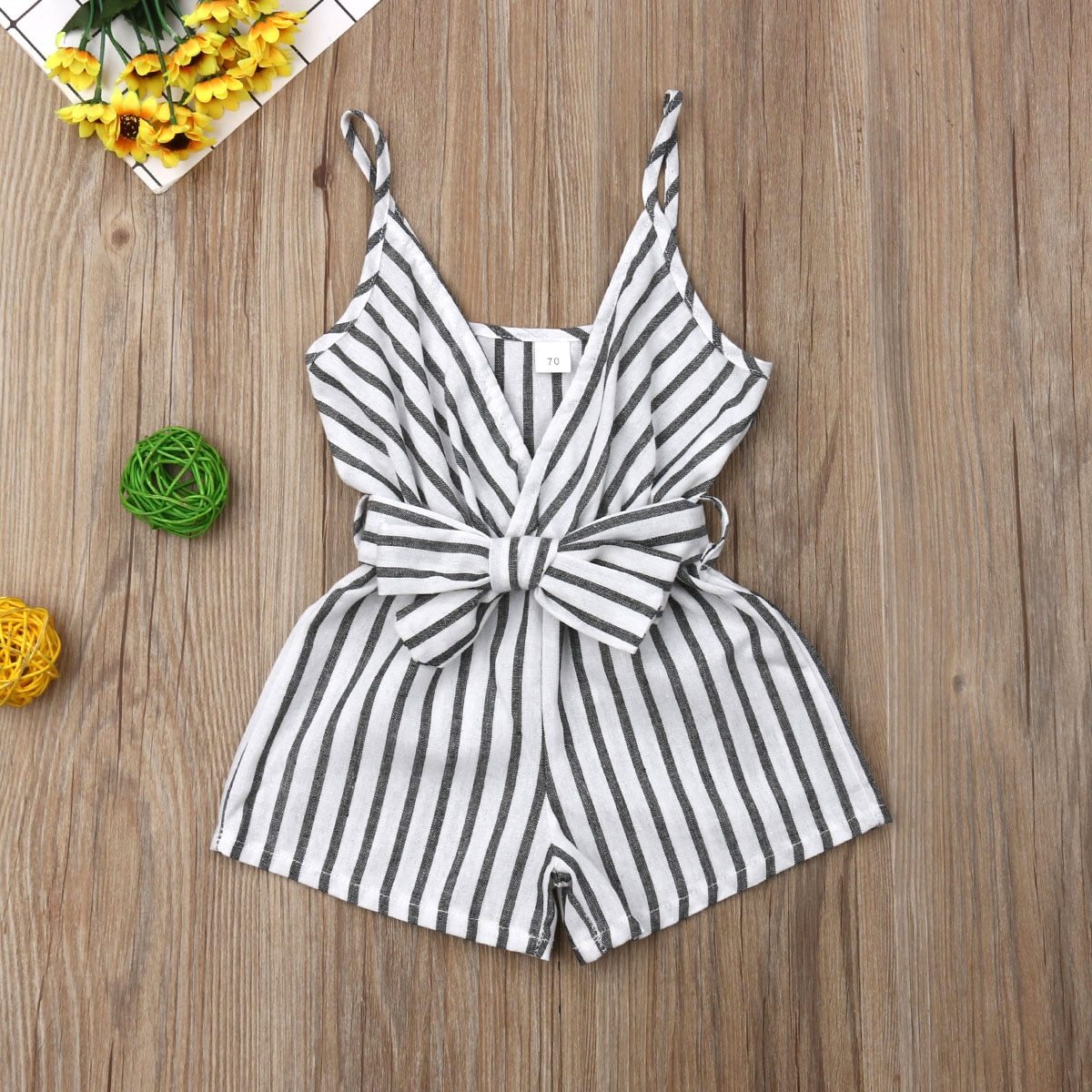 Modern Elen+gant Newborn Baby Girl Clothes Sleeveless Striped Bowknot Strap Romper Jumpsuit One-Piece Outfit For Girls