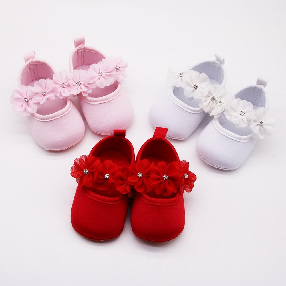 Baby First Walker Shoes Kids Girls Baby Party Ballerina Shoes Infant 3D Flower Rhinestone Shoes In Modern Design