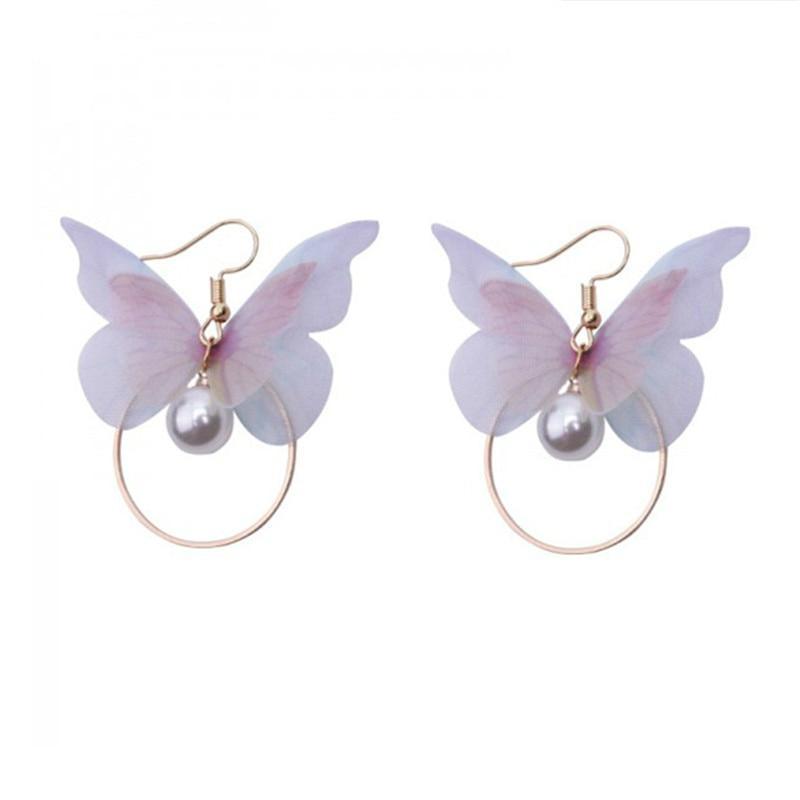 Luxury Modern Trend New Korean Retro Asymmetric Butterfly Imitation Pearl Earrings Fashion Round Flower For Women and Girls