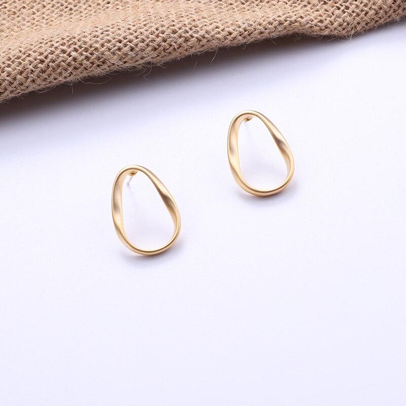 Modern Fashion Korean Luxury Metal Gold Color Stud Earring Elegant Simple Geometric Camber Circle Fine Knot Face Matte Irregular Ellipse Women Girl Jewelry