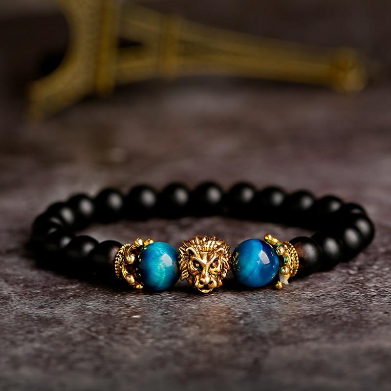 New Classic Crown Lion Elegant Bracelet Luxury For Men Fashion Tiger Eye Onyx Stone Handmade Beaded Charm Modern Bracelet For Women Jewelry