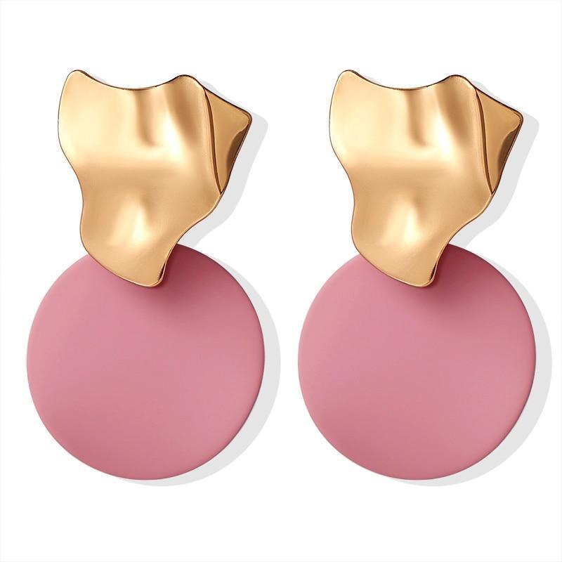 New Modern Korean Statement Round Luxury Earrings For Women Perfect Geometric Elegant Gold Shell Fluff Dangle Drop Earrings