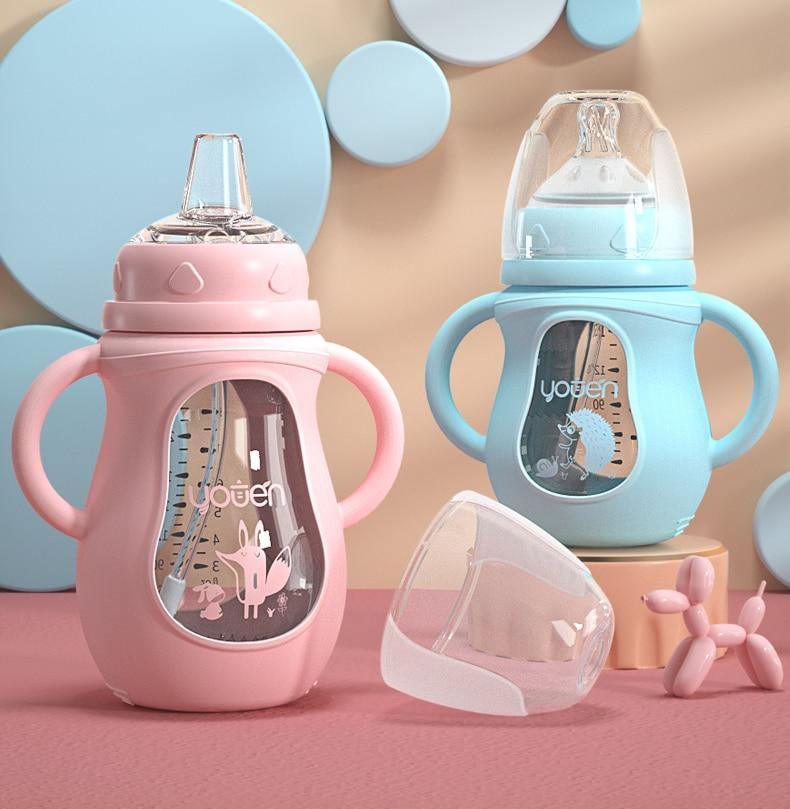 Modern Glass Baby Bottle Straw Drop-resistant Water Drink Bottles for Baby Milk Bottle for a Child