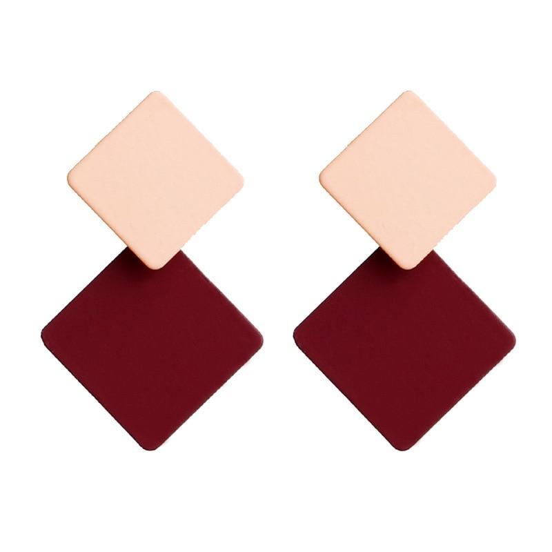 Retro Korean Version Of The Luxury New Paint Perfect Geometric Square Earrings Exaggerated Fashion Elegant Simple Wild Red Earrings Cold Wind Female