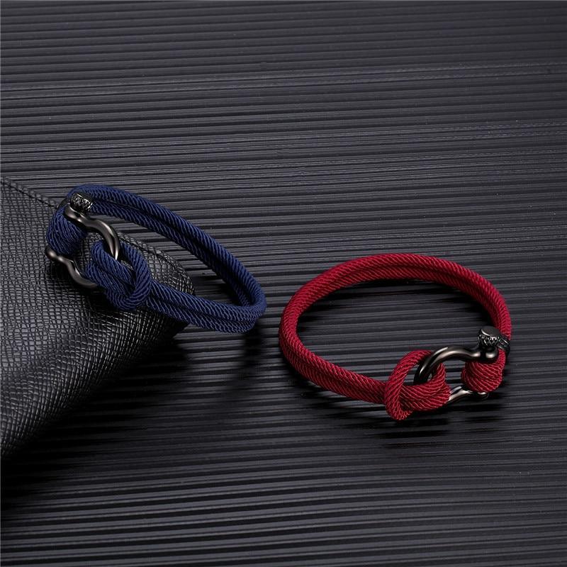 Modern Elegant Rope Luxury Navy Style Camping Bracelet For Men And Women With Black Stainless Steel New Fashion