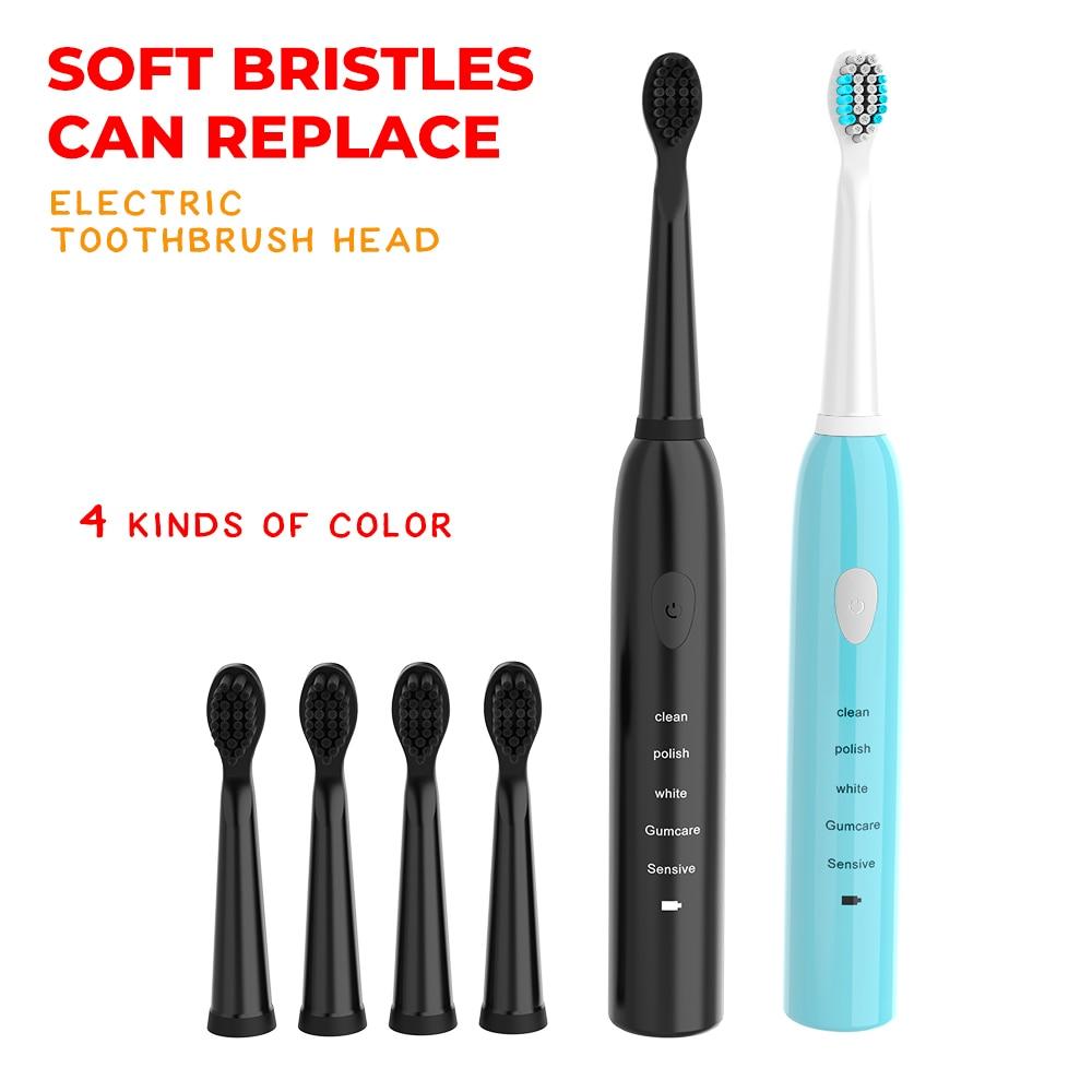 Electric Toothbrush Rechargeable Ultrasonic Washable Electronic Whitening Waterproof Teethbrush Head Replaceable Perfect For Cleaning Teeths