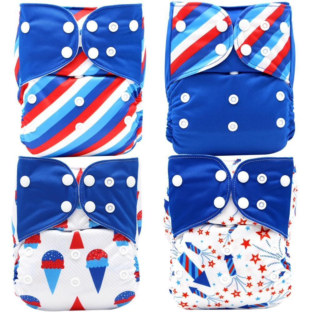 4PCS Set Diaper Cover Washable Diaper Eco-friendly Ecological Adjustable Baby Nappy Reusable Cloth Diapers In Printed Design For Baby and Kids