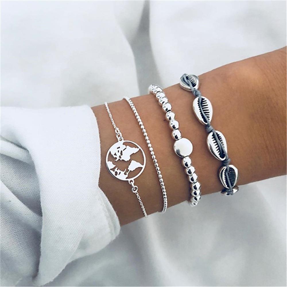 Fashion Bohemia Leaf Round Knot Cuff Bangle Gold Chain Charm Bracelet  for Women Simple Geometric Bracelets Luxury Jewelry