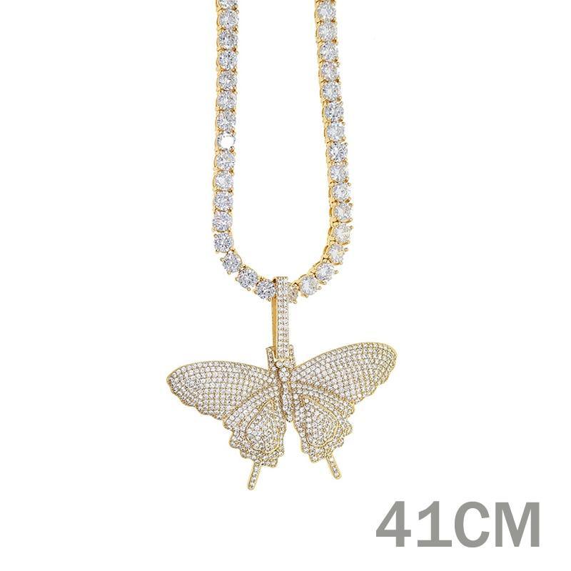 Luxury Elegant Miami Cuban Link Chain Butterfly Charm Choker Necklace Bling In Hip Hop Jewelry Style For Men and Women