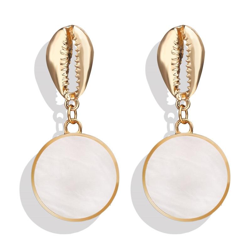 New Luxury Elegant Geometric Shell Dangle Earrings For Women In Round Small Drop Design