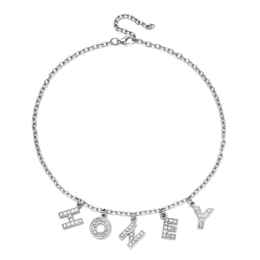 Letter Crystal Angel Necklace BABY WILD Rhinestone Choker Couple Gift Pendant Women Jewelry