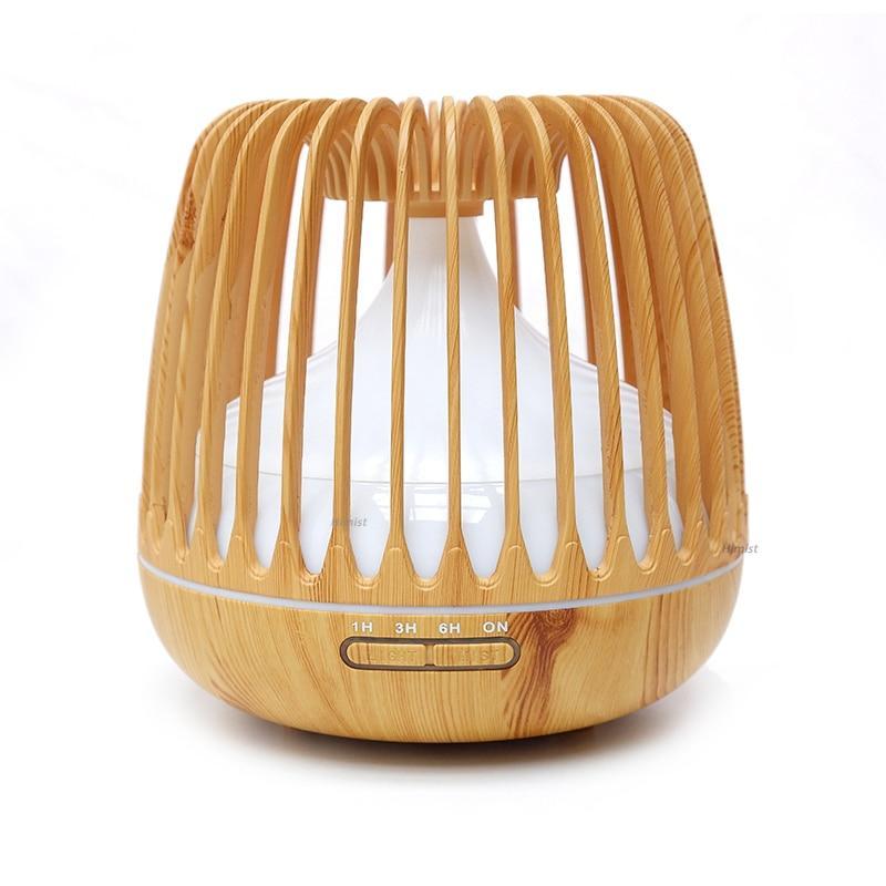 Unique Modern Handmade 500ML Aroma Essential Oil Diffuser Ultrasonic Air Humidifier Wood Grain 7 Color Changing LED Light Cool Mist Difusor for Home Bedroom Room and Living Room