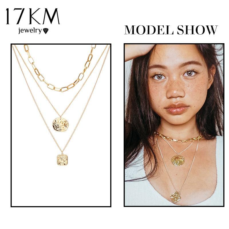 Bohemian Gold Necklaces For Women Multilayer Fashion Pearl Pendants Necklace Portrait Chokers Trendy New Jewelry Gift