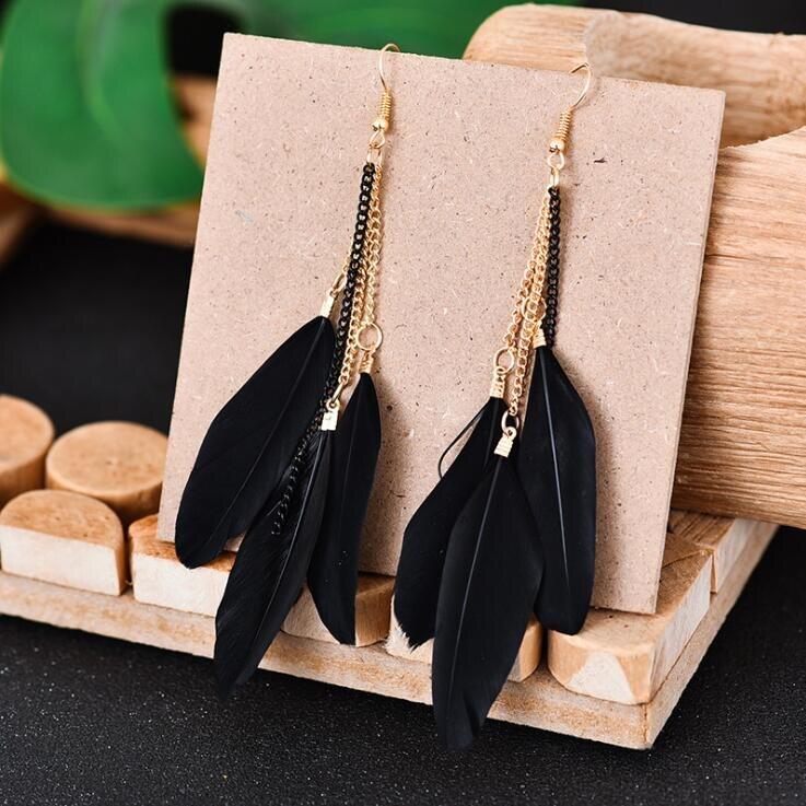 Handmade Modern Elegant Golden Silver Color Ethnic Acrylic Luxury Rainbow Beads Feather Drop Earrings for Women Boho Jewlery