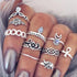 Boho Women Rings Set Compass Arrow Starfish Wave Moon Eyes Gem Gold Silver Color Opening Midi Ring Charm Lady Jewelry