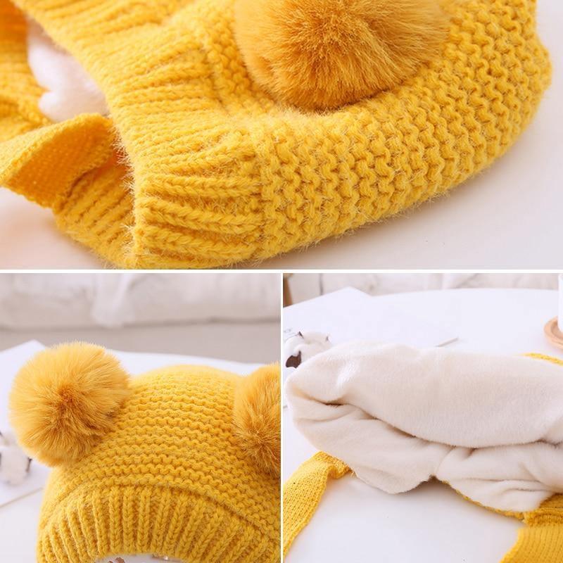 Handmade Modern Trend Winter  Christmas Knitted Baby Hat Cute Double Pompom Infant Baby Boy Girl Cap Ear Protection Hats Kids Children Cap