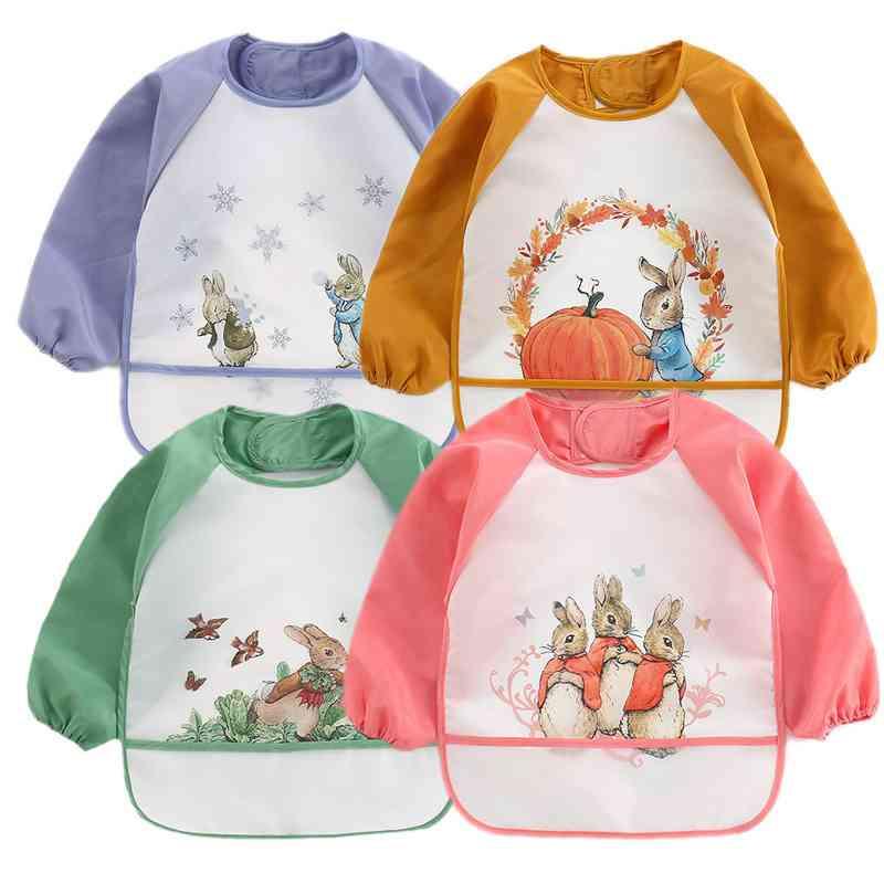 Cute Cartoon Print Baby Waterproof Long Sleeve Apron Children Feeding Smock Bib Baby Accessories