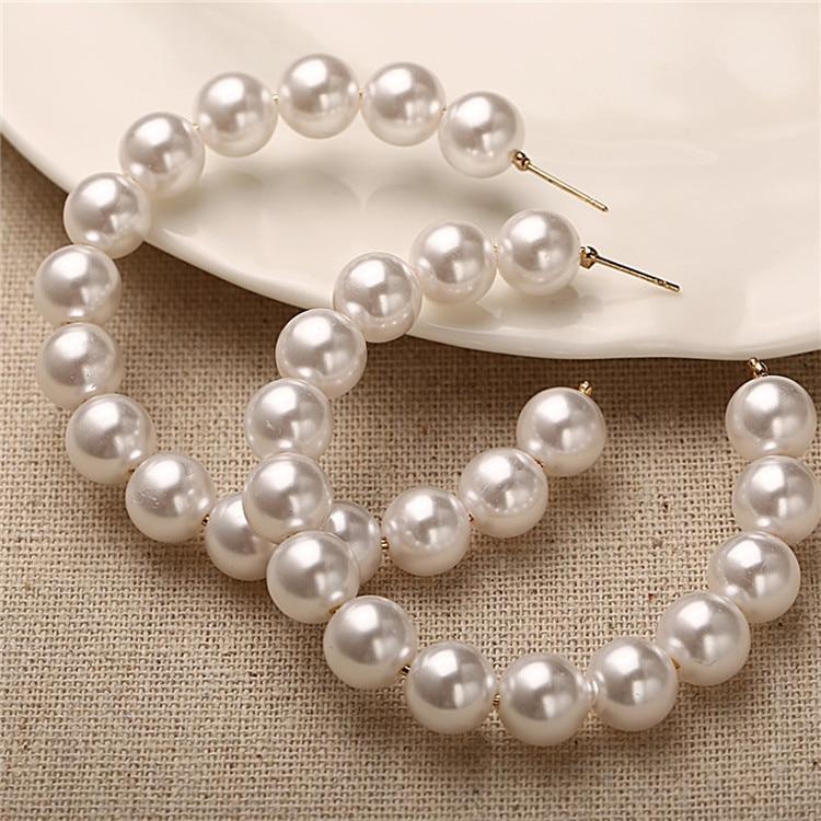 Elegant Plain Gold Metal Pearl Hoop Earrings In Fashion Big Circle Style For Women