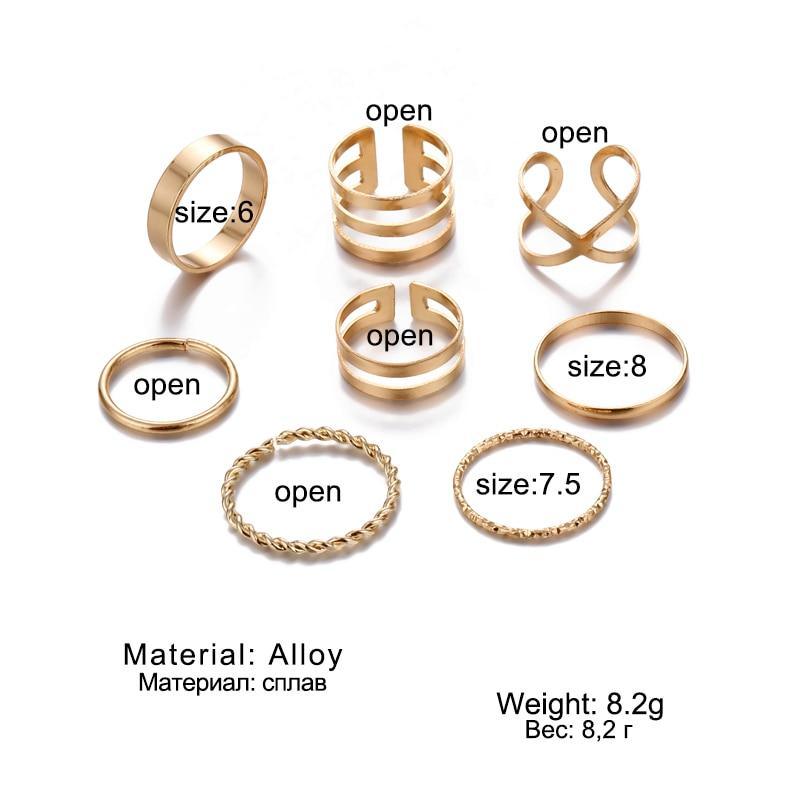 Simple Elegant Design Epic Round Gold Color Rings Set For Women Luxury Handmade Geometry Finger Ring Set Female Jewelry Gifts