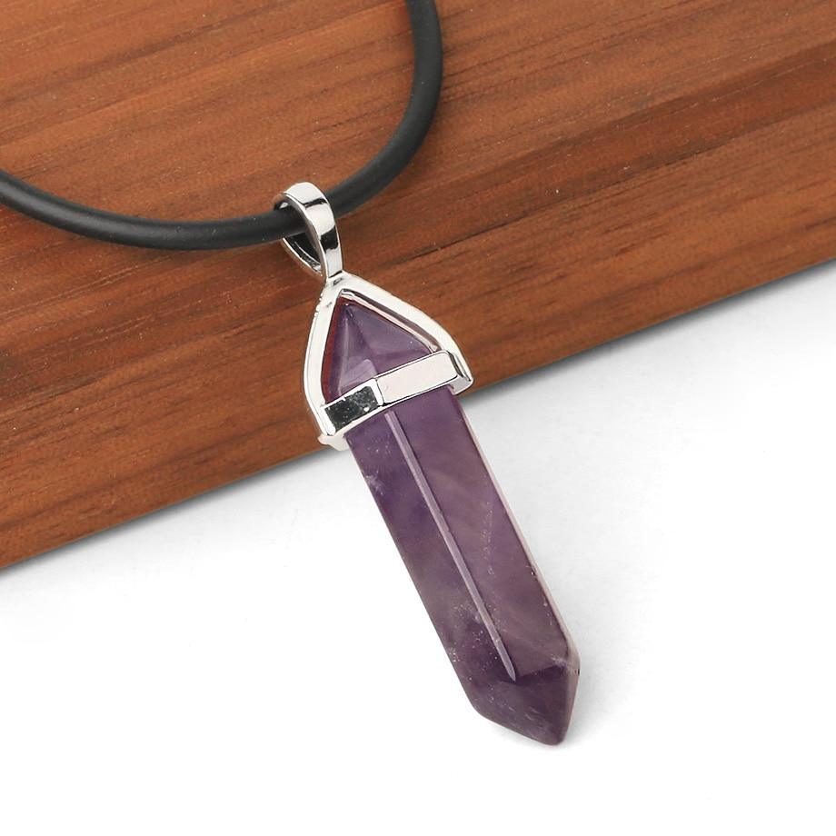 Real Raw Pink Purple Gem Crystal Necklace Hexagonal Bullet Natural Stone Necklace Pendant Women Jewelry