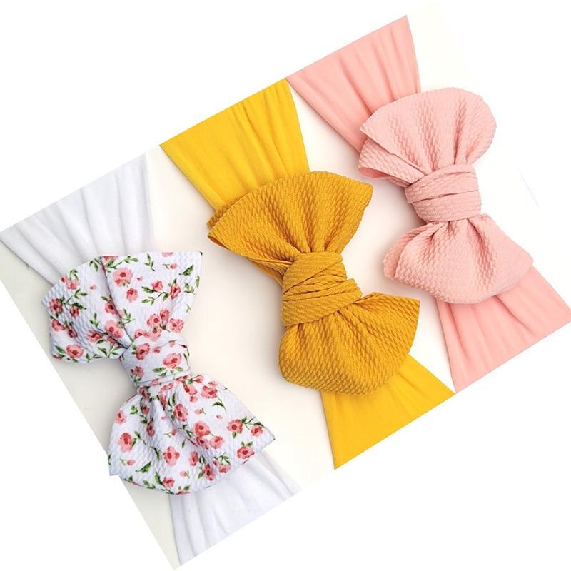 Summer Cute Floral Bows Baby Girl Headbands Elastic Bowknot Newborn Hair Band Turban Set Hair Accessories Bow Set For Kids