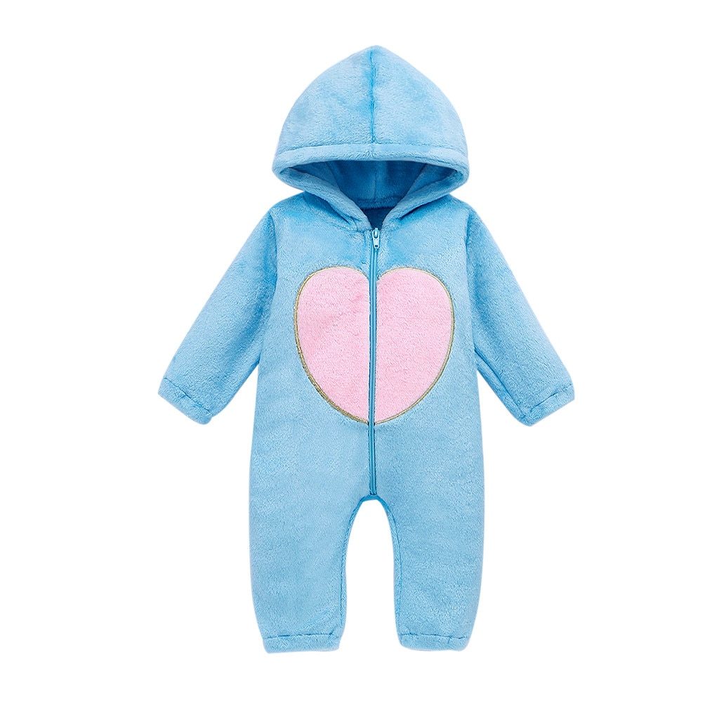 New Trend Cozy Warm Winter Newborn Zipper Heart Fleece Climbing Hooded Romper Baby Suit Outwear Jumpsuit For Baby Boys And Girls