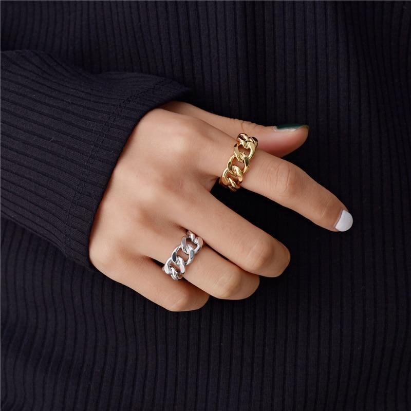 Gold Silver Color Chunky Chain Rings Link Twisted Geometric Rings for Women and Men In Vintage Open Rings Adjustable Style