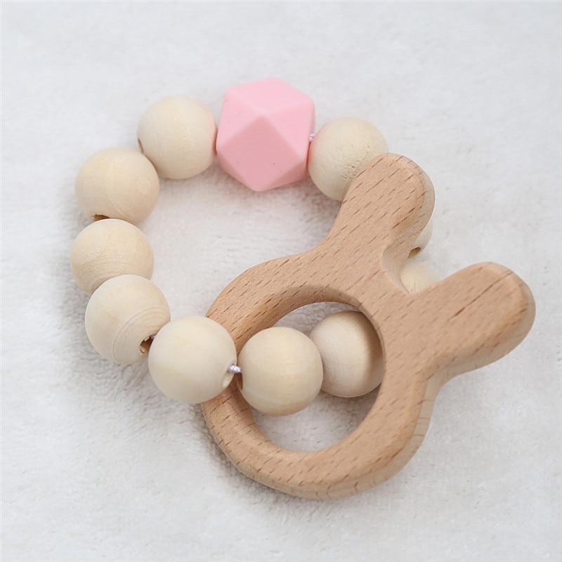 Modern Baby Silicone Wooden  Nursing Bracelets Wood Teether Silicone Beads Teething Wood Rattles Toys for Baby